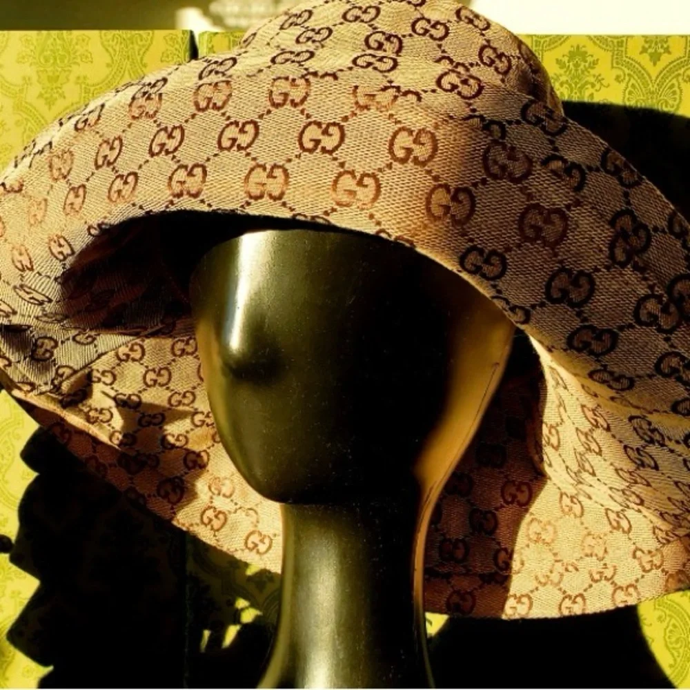 Gucci Beige GG Monogram Bucket Hat Wide Large Brim Tan Canvas Jacquard Logo - Picture 9 of 16